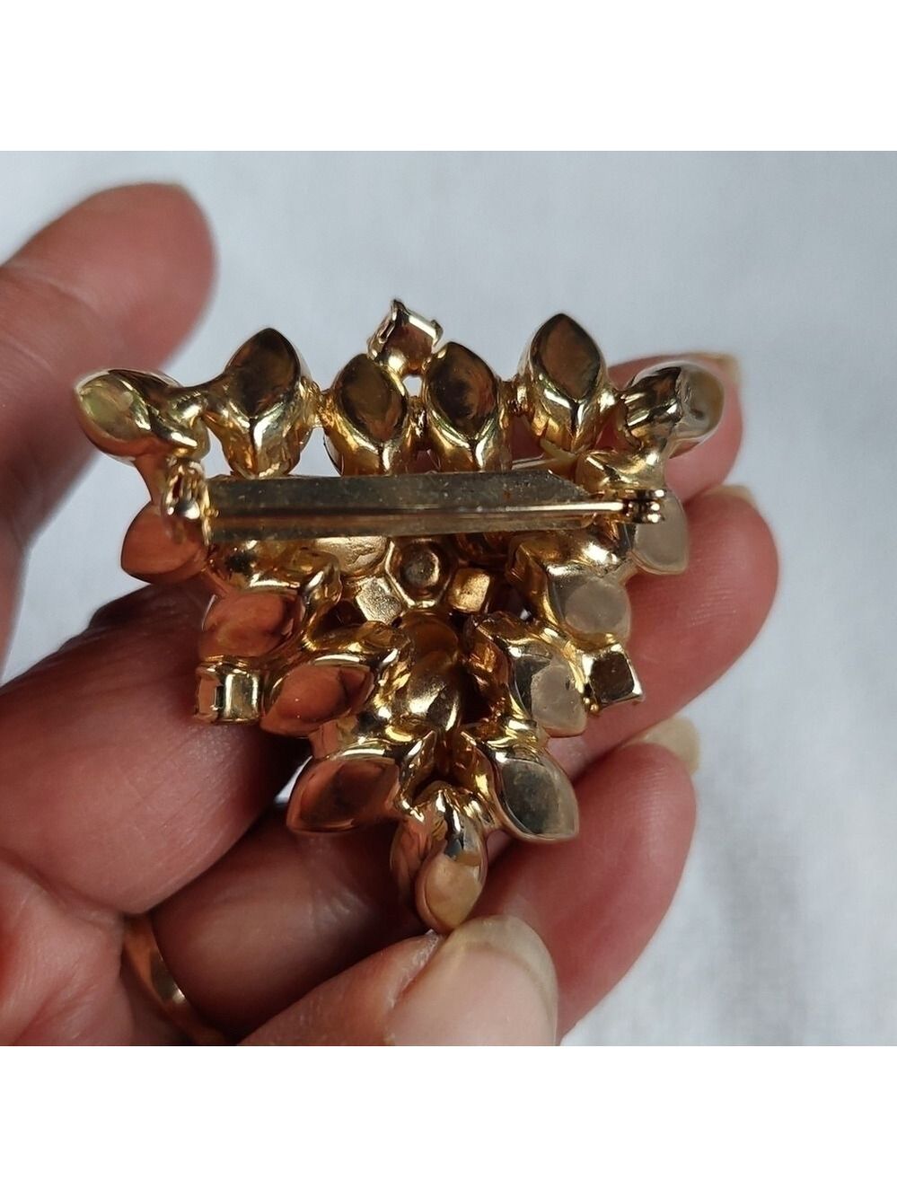 Vintage Citrine & Crystal Rhinestone Triangular Brooch - Picture 2 of 3